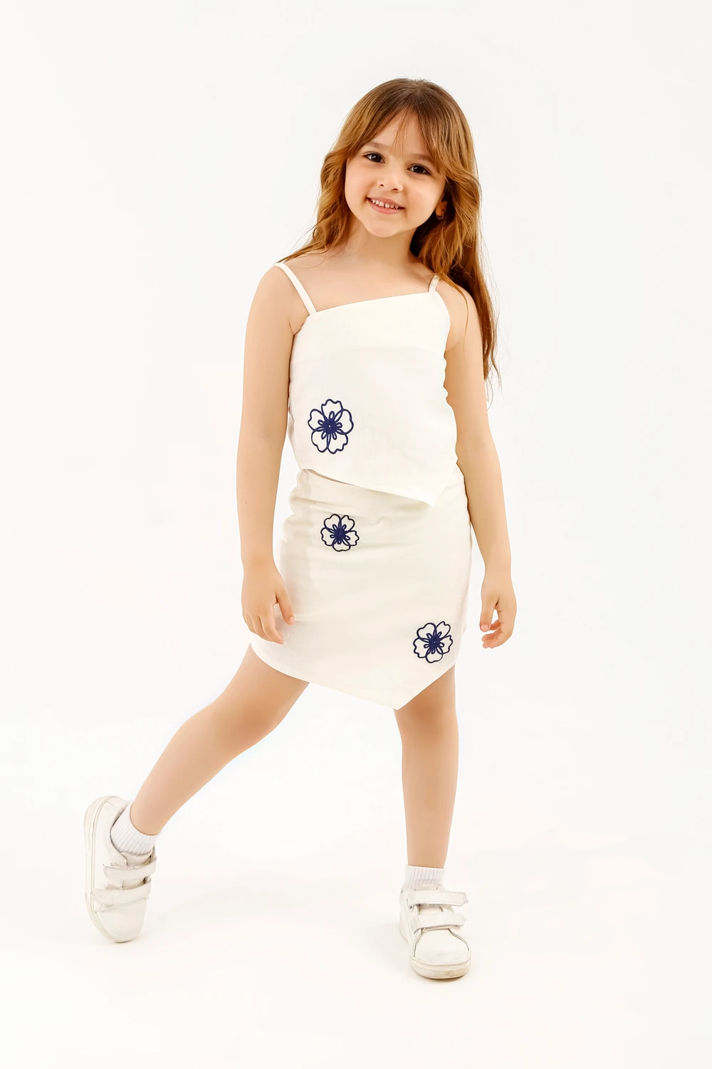 Girls Off-White Embroidered Set