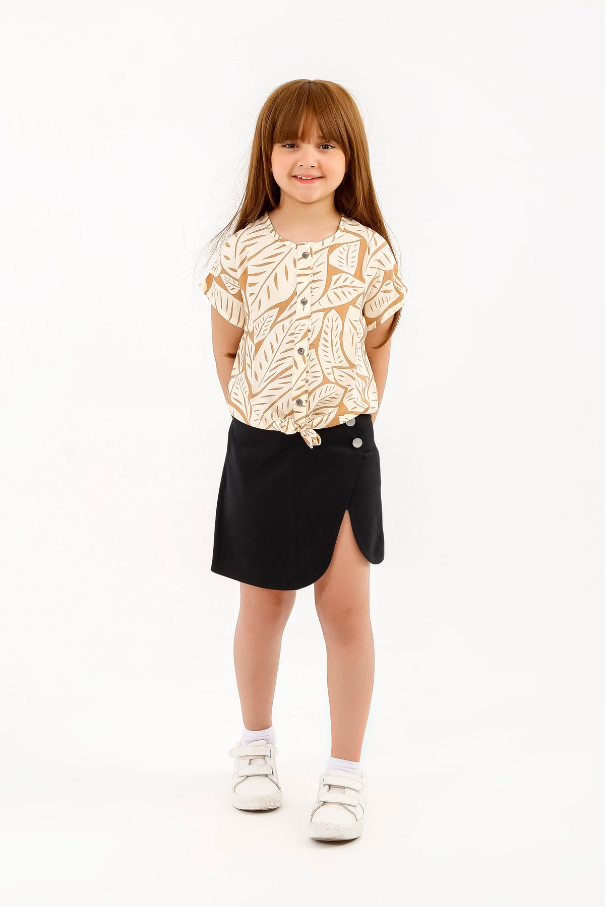 The "Amalfi" Premium Summer Ensemble - Tropical Leaf Blouse & Elegant Skort