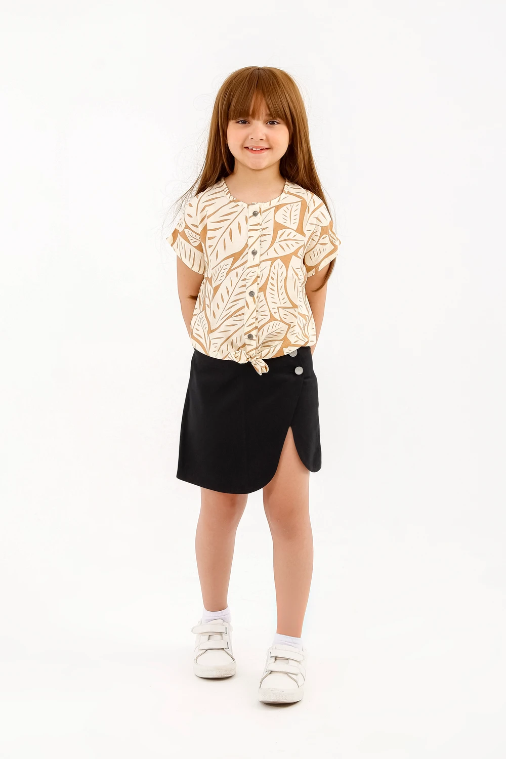 The "Amalfi" Premium Summer Ensemble - Tropical Leaf Blouse & Elegant Skort