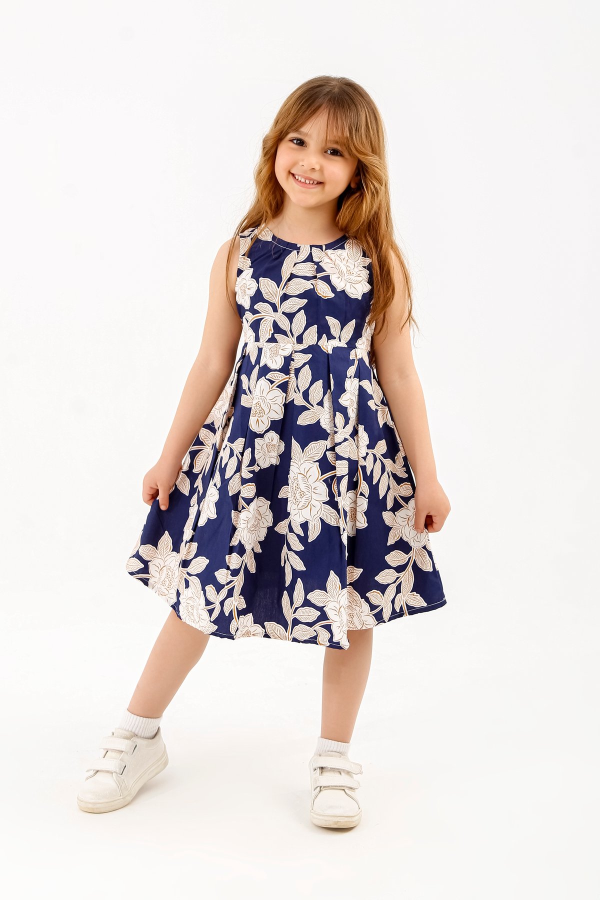 Girls Navy Floral Ruffle Set