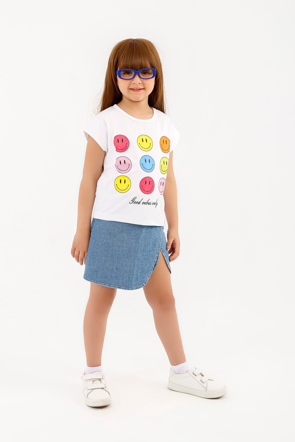 The "Joy" Premium Summer Ensemble - Graphic Cotton Tee & Elegant Denim Skort