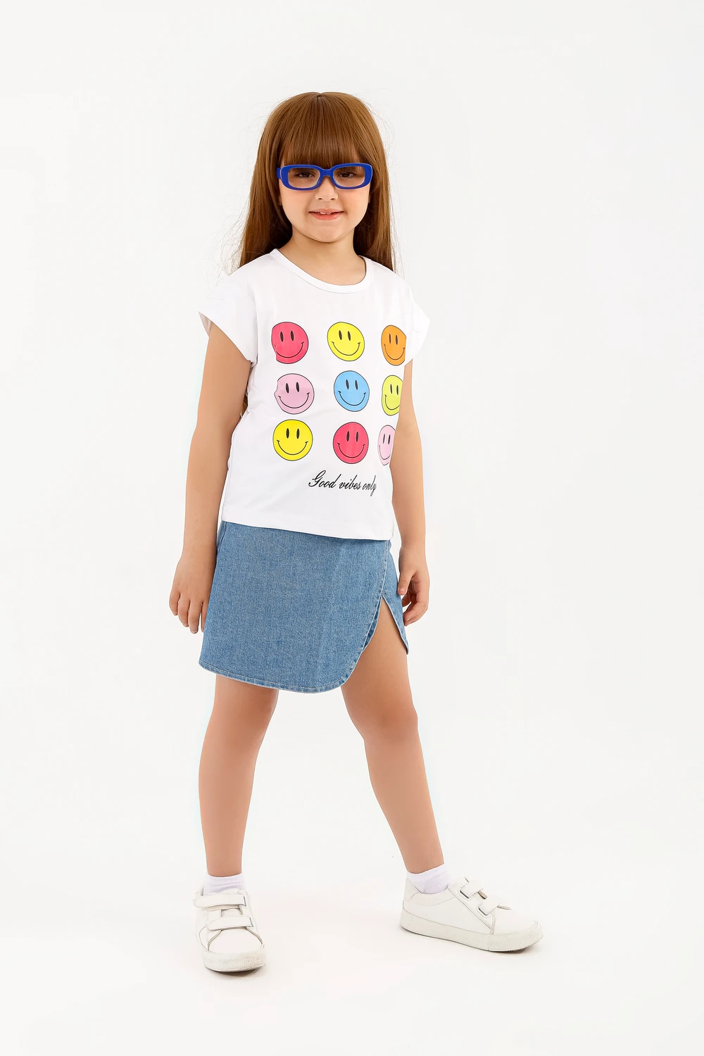 The "Joy" Premium Summer Ensemble - Graphic Cotton Tee & Elegant Denim Skort