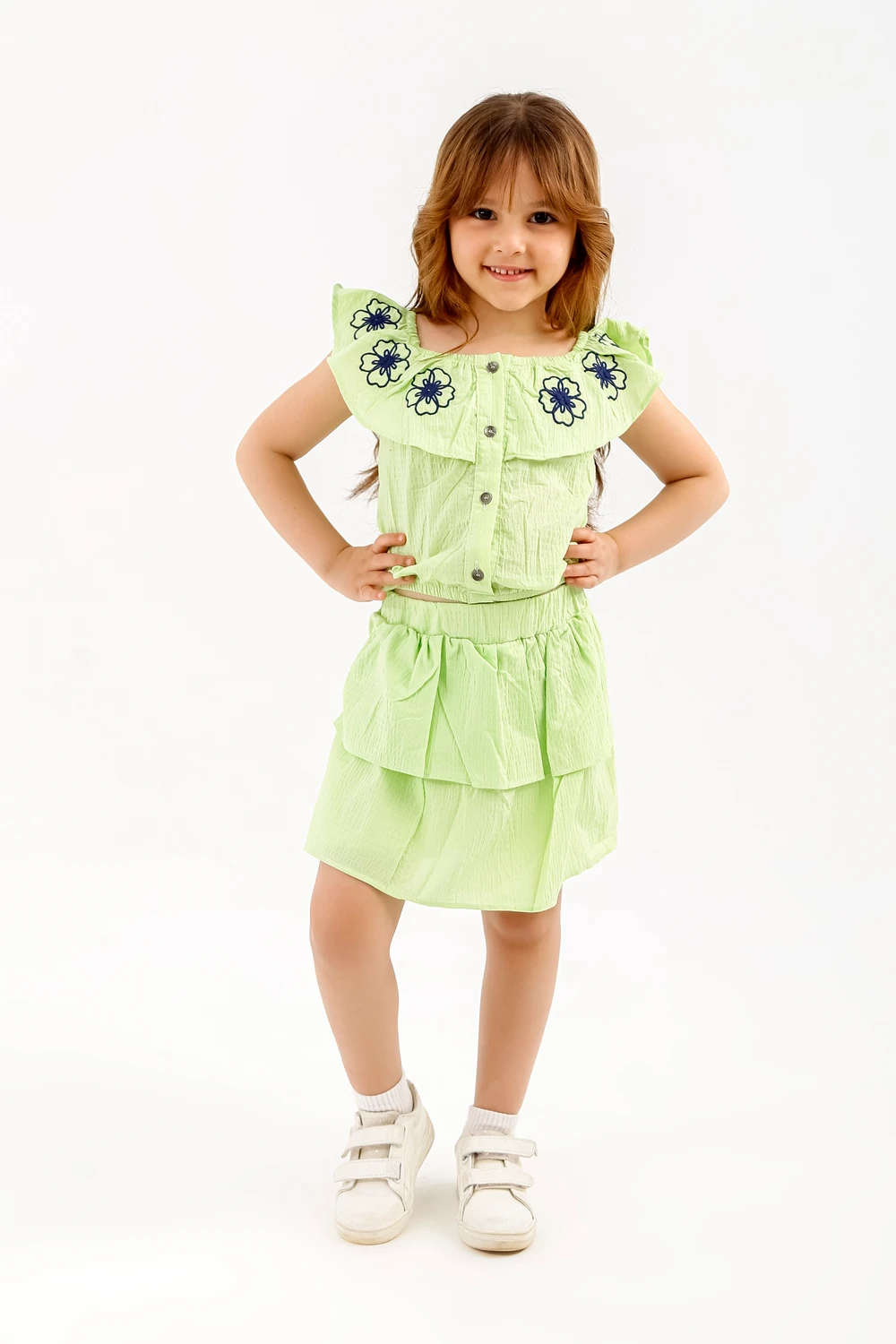 Mint Blossom Off-Shoulder Ruffle Set