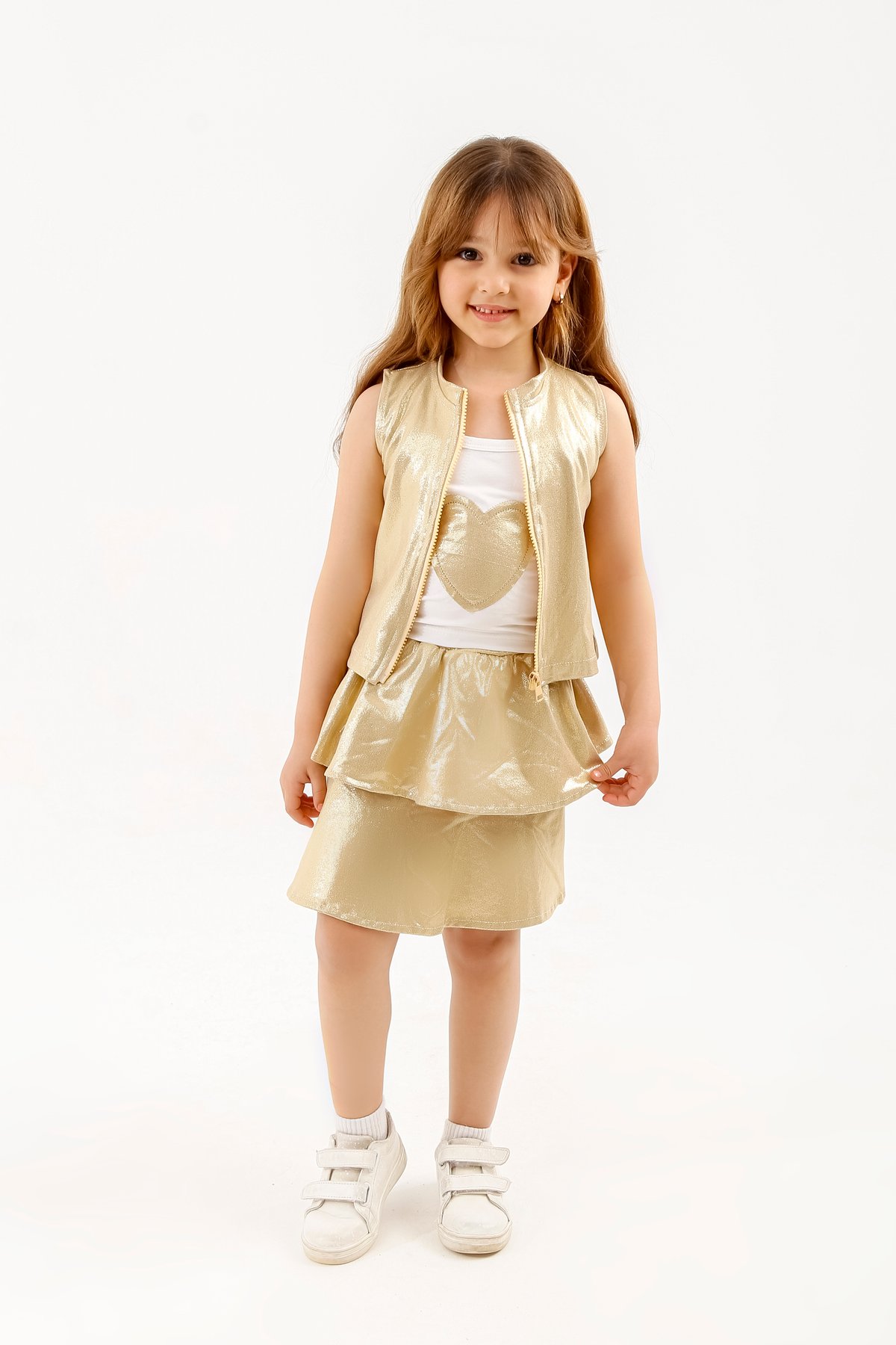 Shimmering Gold Vest & Skirt Set ( Metallic Gold Party Set)